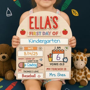 Custom First Day School Sign, Back to School Sign, Kindergarten 1st Day of School Sign, First Day Wooden School Board, School Photo Prop