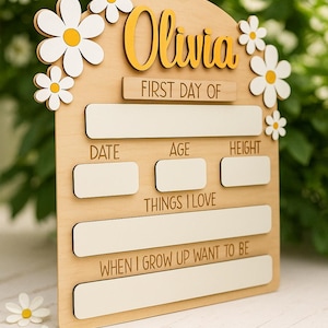 Custom First Day School Sign, Back to School Sign, Kindergarten 1st Day of School Sign, First Day Wooden School Board, School Photo Prop