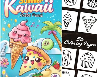 Libro para colorear de frutas kawaii: 50 páginas de colores atrevidos y fáciles de colorear, adorable y relajante PDF imprimible con encantadores archivos digitales de amigos frutales