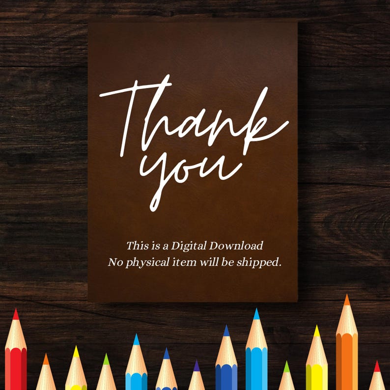 Thank You note for Norse Mythology Chibi Coloring Book. Digital download reminder with colorful pencils at the bottom. Adds a personal touch to the digital product."