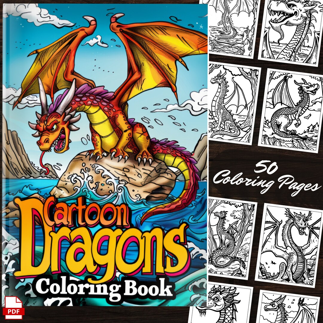 Cartoon Dragons Coloring Book: 50 Cool Art Supplies Pages Medieval ...