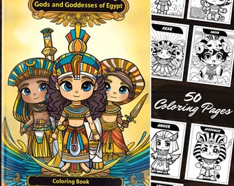 Dioses y diosas egipcios: personajes chibi para colorear: 50 hojas para colorear Mitología egipcia Lindos libros para colorear Suministros para colorear