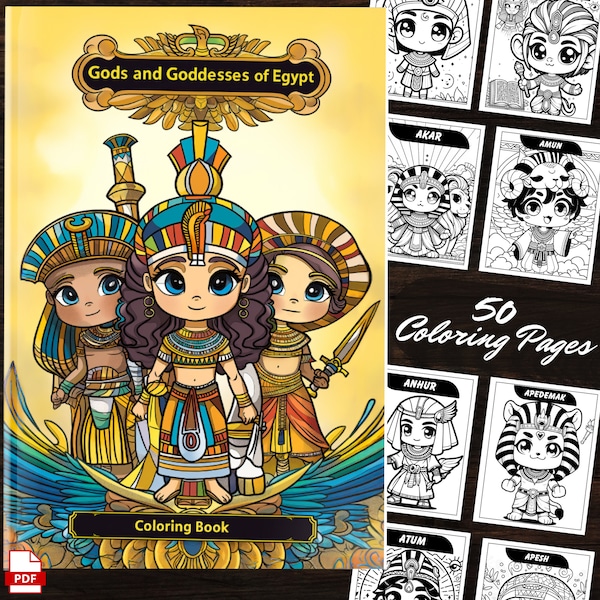 Egyptian Gods and Goddesses Chibi Characters Coloring Pages: 50 Coloring Sheets Egypt Mythology Cute Coloring Books Coloring Supplies