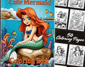 Lindo libro para colorear de sirenas: 50 páginas para colorear imprimibles bajo el mar Animales marinos Amigos del océano Suministros de arte Arte de fantasía Archivos PDF digitales