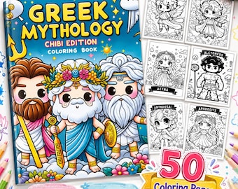 Chibi Style Greek Mythology Coloring Book: 50 Coloring Pages of Greek Gods & Greek Goddesses Educational Book Coloring for Kids PDF Files