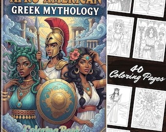 Libro para colorear de mitología griega afroamericana: 40 impresionantes páginas para colorear de arte de la historia negra, decoración de la antigua Grecia, regalo para empoderar a las mujeres.