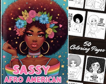 Libro para colorear con citas atrevidas de afroamericanos: 50 páginas para colorear divertidas para niños y adultos. Chicas morenas. Libro digital para imprimir en casa. Material de arte.