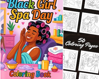 Libro para colorear de un día de spa para chicas negras / Diversión en peluquería natural / 50 páginas para colorear de belleza afro, atrevidas y fáciles, en PDF / Descarga digital instantánea