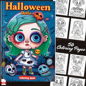 Kawaii Halloween Horror Puppen Malbuch: 50 entzückende druckbare Malvorlagen für stundenlangen Halloween Spaß gruselige Puppen Designs PDF