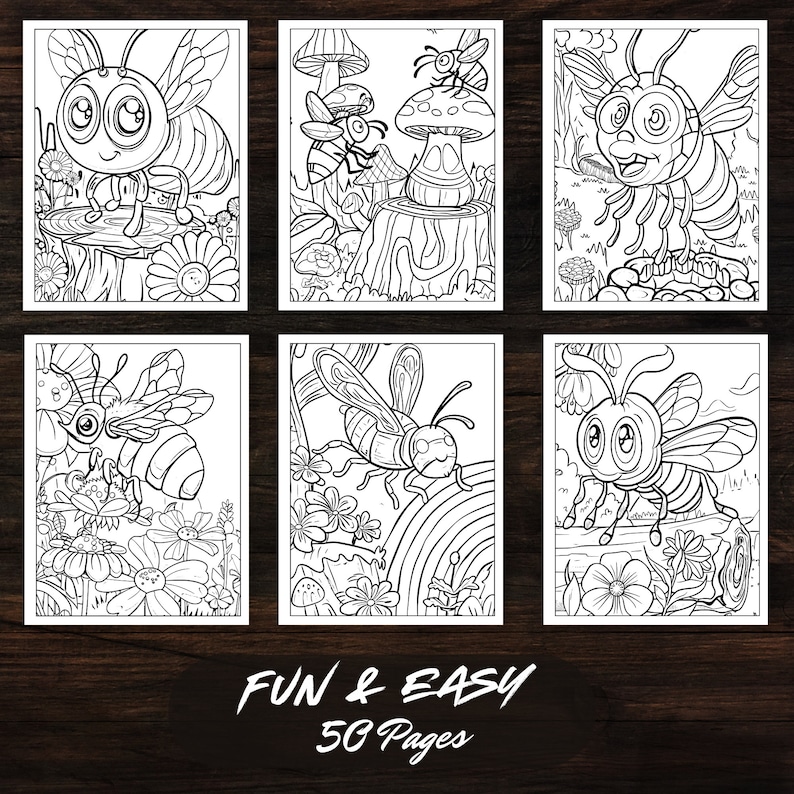 Honey Bee Art Coloring Book : 50 Cute & Easy Coloring Pages for All ...