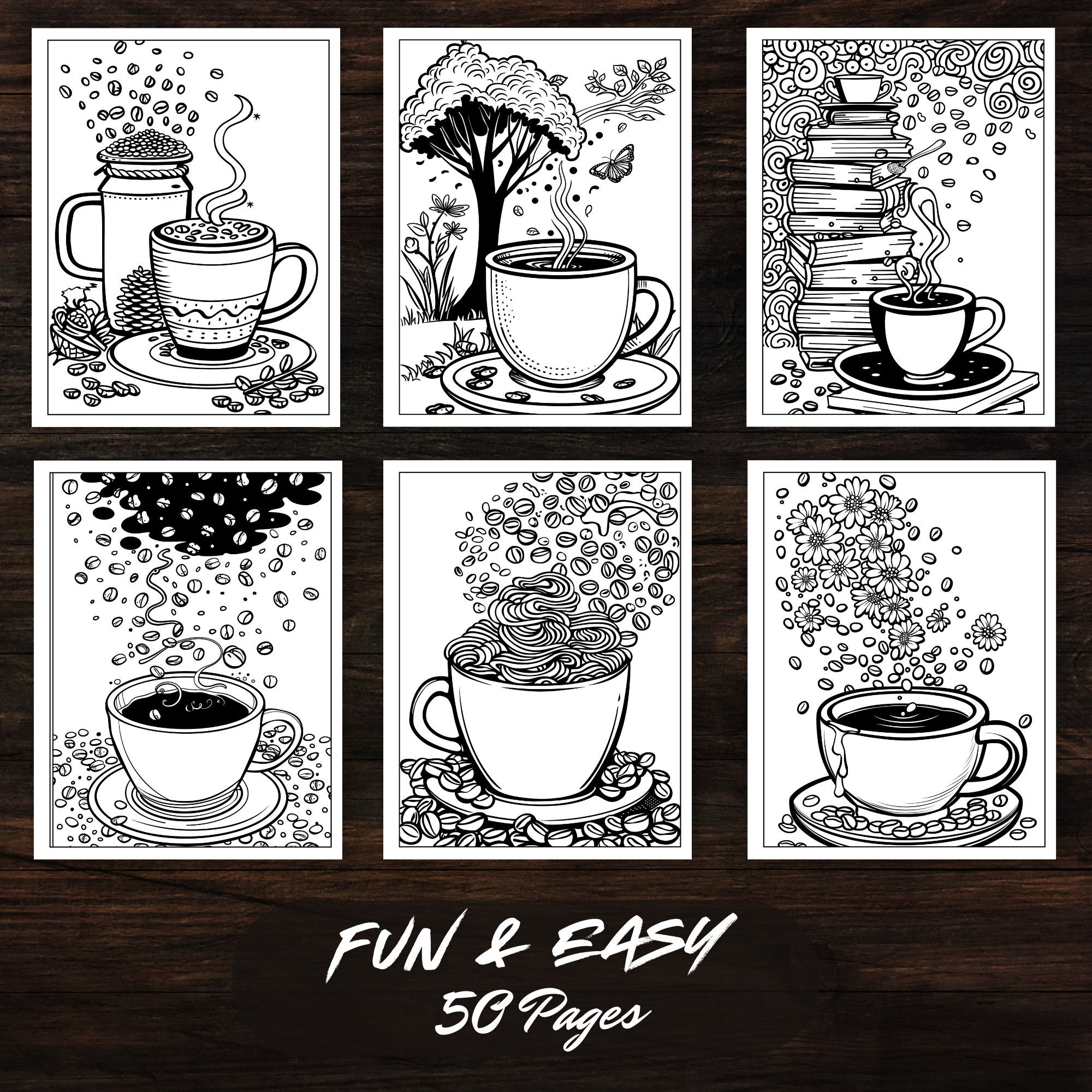 Coffee Break Coloring Book: 50 Coffee Coloring Pages as Printable PDF ...