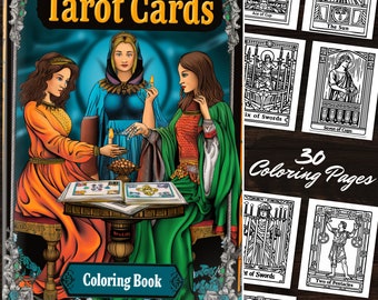 Tarot Cards Coloring Book : 30 Book of Shadow Digital Tarot Printable Coloring Pages Easy to Print Witch Gift PDF Files Line Art Sheets