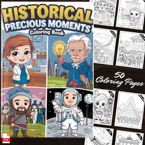 Historisches Kostbare Momente Kawaii Malbuch: 50 Wichtige Ereignisse Malseiten, Kinderbücher Handwerk Aktivität Buch zum sofort Download