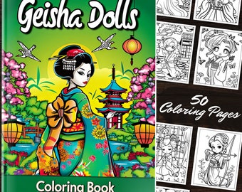 Libro para colorear de muñecas geishas: 50 lindas páginas para colorear de arte japonés kawaii de anime chibi divertidas para niños Archivos PDF para imprimir en casa Suministros de arte