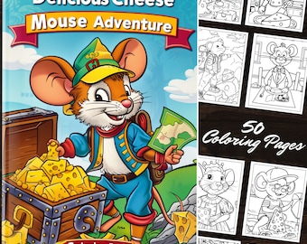 Deliciosas aventuras del ratón con queso: 50 páginas para colorear de lindas aventuras de ratones en el paisaje de fantasía del queso PDF imprimible digital