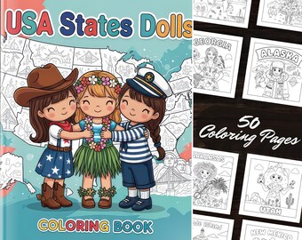 Libro para colorear de muñecos de los Estados Unidos con diseños llamativos / Muñecas kawaii / Descarga digital instantánea en PDF / Arteterapia / Páginas cuadradas para colorear como pasatiempo