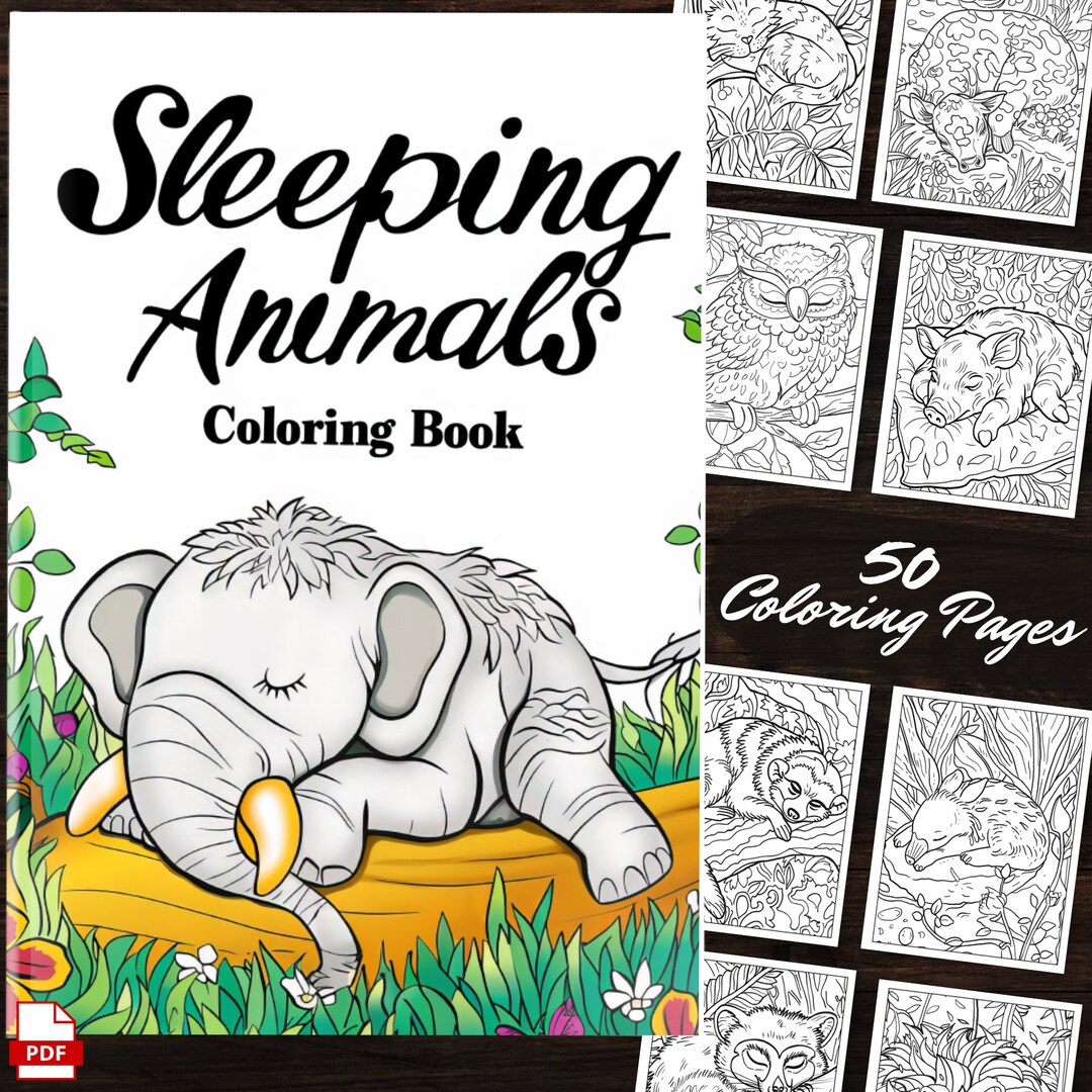 Sleeping Animals Coloring Book: 50 Cute Wildlife Coloring Pages ...