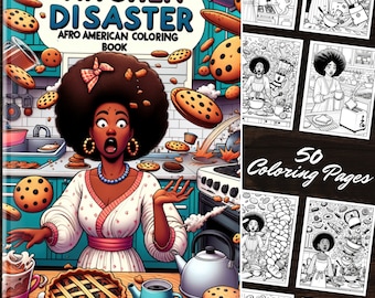 Libro para colorear de desastres en la cocina: 50 imágenes divertidas de dibujos afroamericanos para colorear para adultos y niños. Archivo PDF imprimible para colorear.