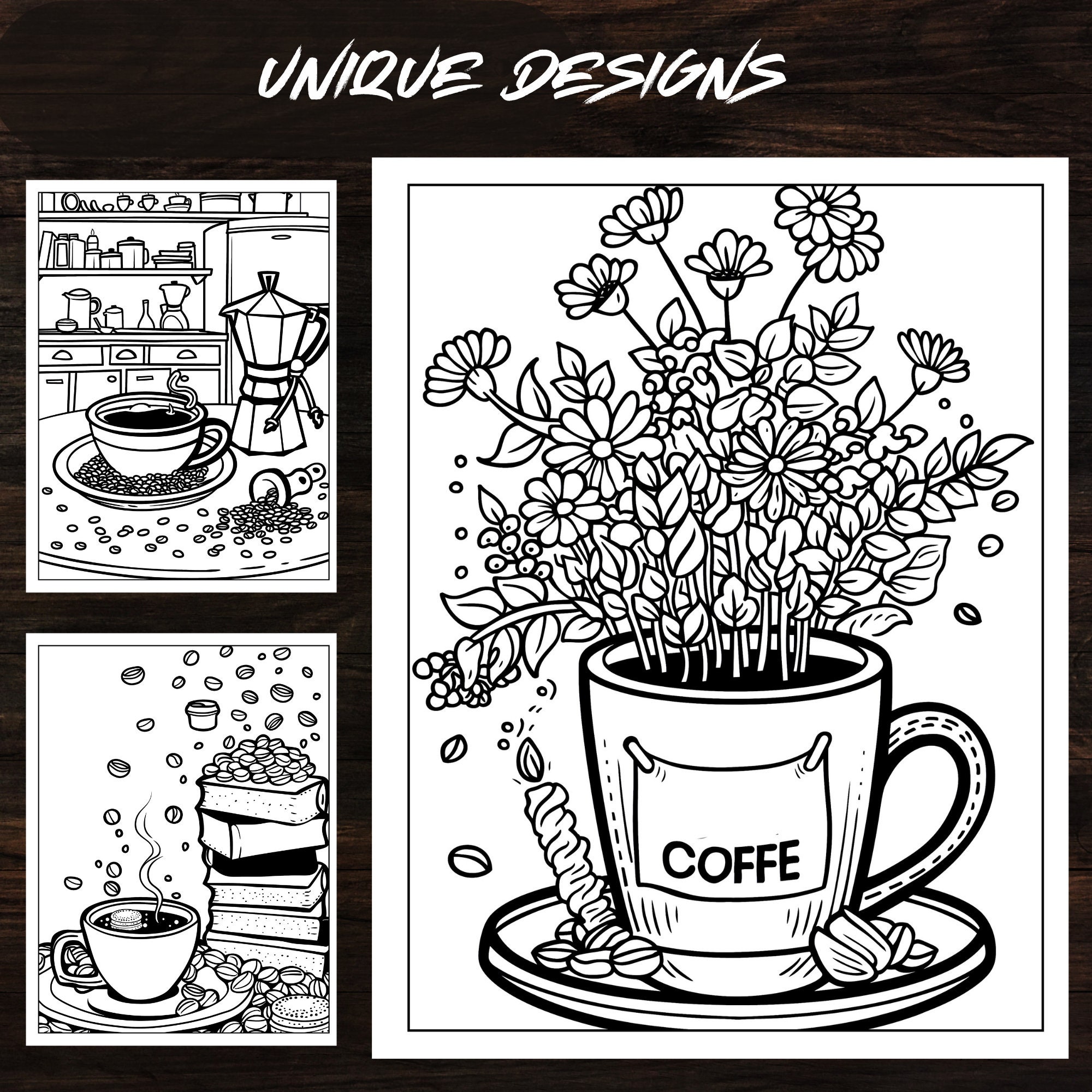 Coffee Break Coloring Book: 50 Coffee Coloring Pages as Printable PDF ...