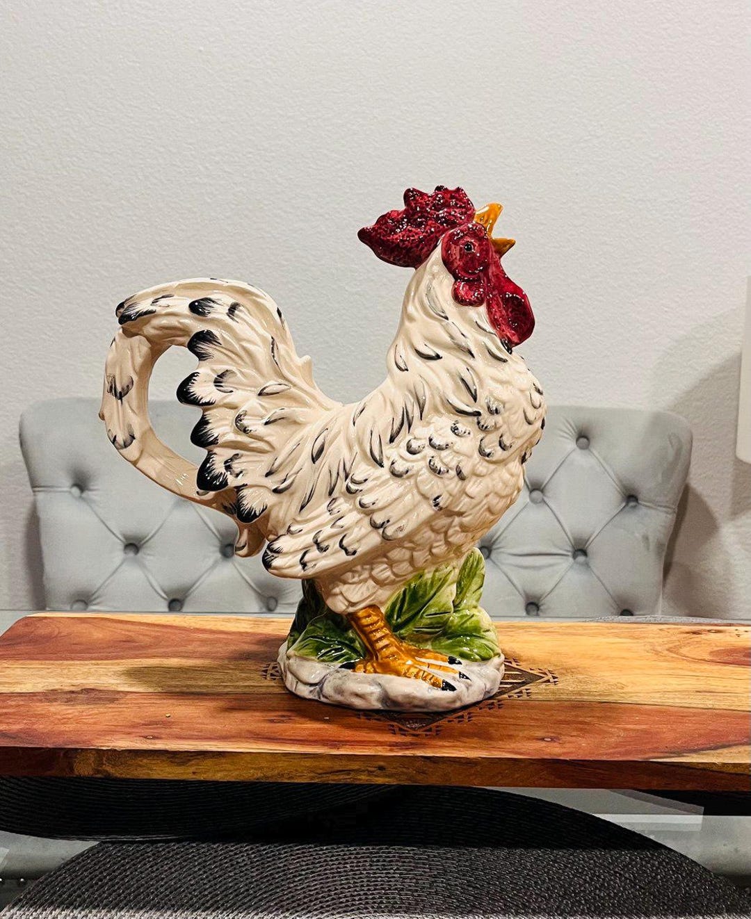 Tender Heart Treasures Hand Painted Ceramic Rooster Pitcher 12"hx10"w