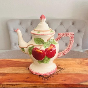 Tetera de cerámica vintage con relieve de manzana de Cracker Barrel: decoración de cocina (25,4 x 25,4 cm)