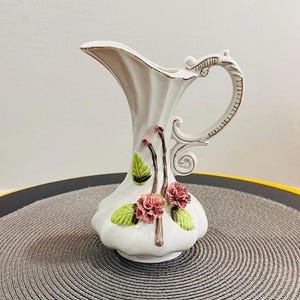 Vintage Capodimonte Hand crafted Flower Design Pitcher Vase 7.5&quot; Tall Home Decor