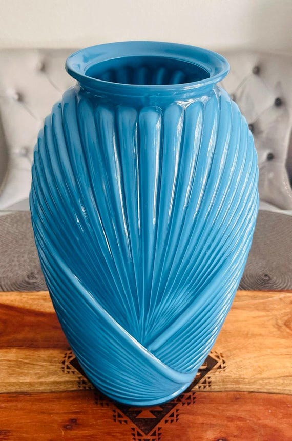 Vintage Anchor Hocking Art Deco Teal Blue Glass Vase, 1980s - Etsy