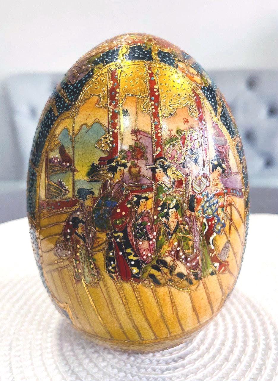 ヴィンテージの手描き薩摩焼卵：中国風インテリア置物 - Etsy 日本