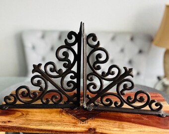 Vintage Hand Forged Iron Victorian Scrollwork Shelf Brackets Set os Two 10"