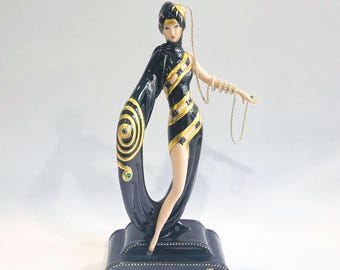 Erté &quot;Pearls and Emeralds&quot; Figurine: Franklin Mint Art Deco Porcelain