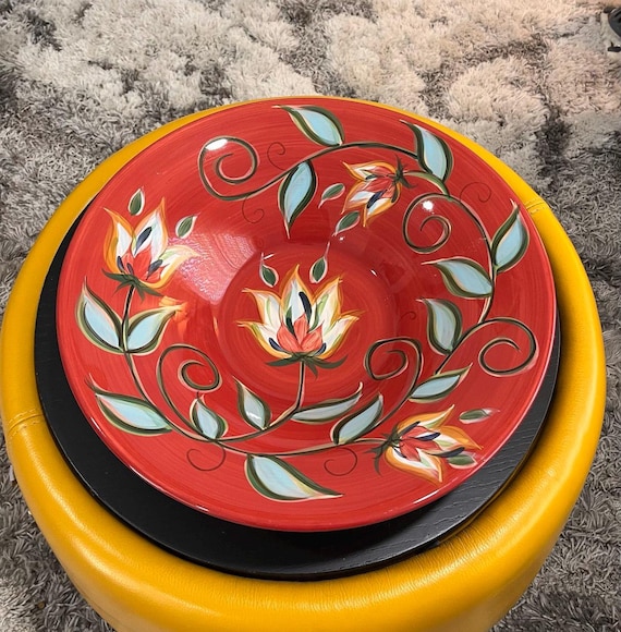 Gail Pittman Southern Living Red Floral Ceramic Serving Bowl - 16