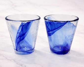 Set of 4 Vintage Bormioli Rocco Blue Sorgente Glass Tumblers 4.25