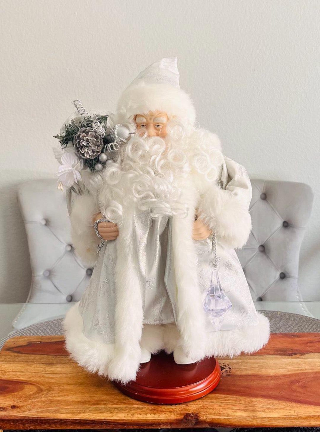 Silver Santa White & Silver Santa Claus Figurine: Elegant Christmas Decoration - Etsy