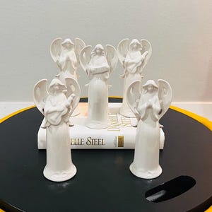 Set of Five White Ceramic Angels Musicians Figurines 7&quot; Tall Home Decor