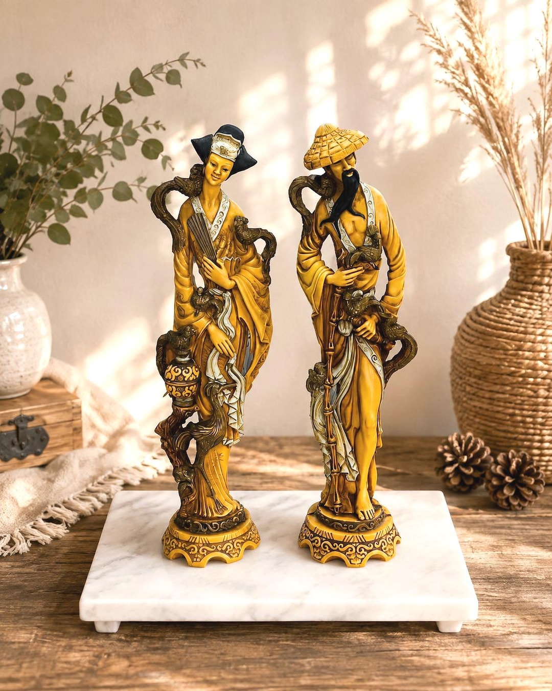 Vintage Chinese Resin Figurines: Oriental Man and Woman Statues - Etsy