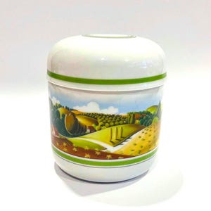 Vaso de porcelana vintage Estee Lauder: vaso de vela de inverno estilo country dos anos 80