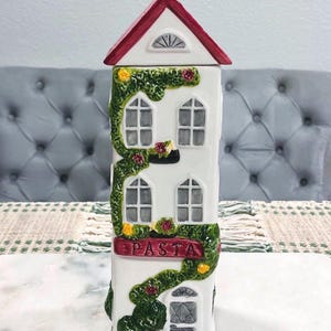 Vintage 90s Pasta Townhouse Canister: Ceramic Kitchen Storage Jar