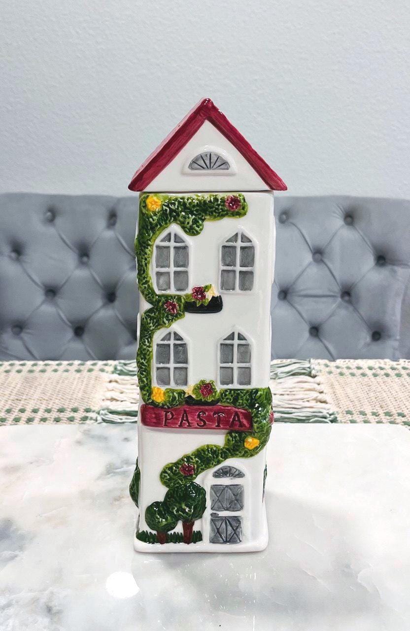 Vintage 90s Pasta Townhouse Canister: Ceramic Kitchen Storage Jar