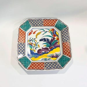 Vintage Daikichi Kiln Japanese Handpainted Porcelain Serving Dish – 10.5&quot; Square Platter – Stamped Base