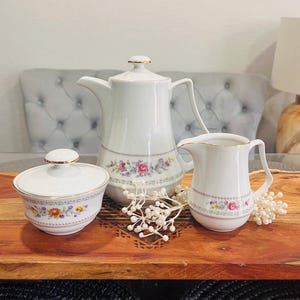Vintage JLMenau Porcelain Coffee Set: GDR Graf Von Henneberg Teapot, Creamer & Sugar Bowl