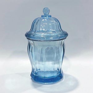 Frasco de boticario vintage de vidrio azul de Indiana – Recipiente coleccionable con tapa – 25,4 x 14 cm
