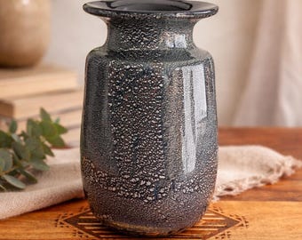 Vaso vintage in vetro di Murano nero con foglia d'argento - Larry Laslo - anni '70-'80