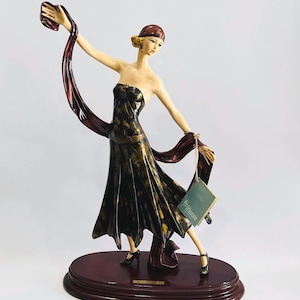 A. Santini Art Deco Sculpture: Dancing Lady Marble Figurine, Italian Handcraft