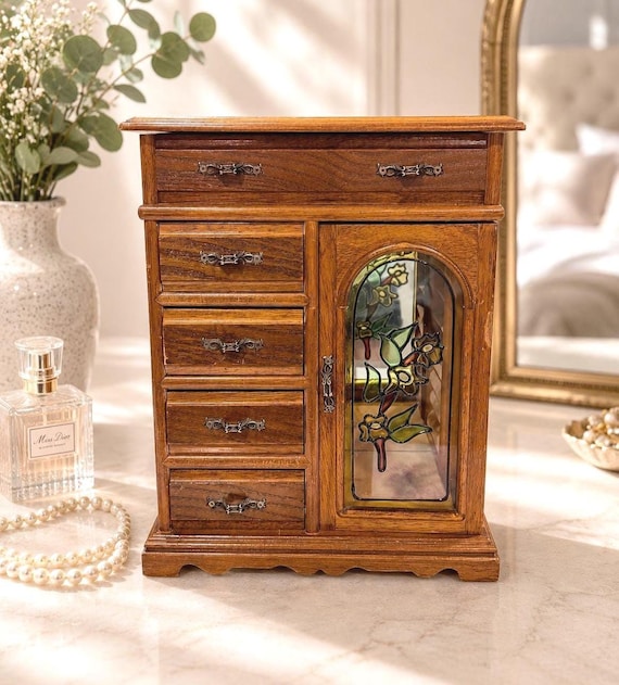 Vintage Centurion Wooden Jewelry Box Armoire, Mirror Cabinet