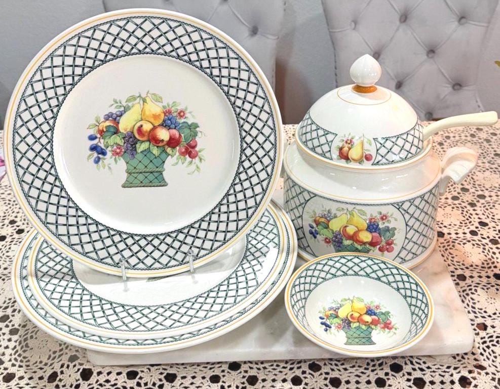 Vintage Villeroy & Boch Bowls and Tureen: Basket Pattern Porcelain