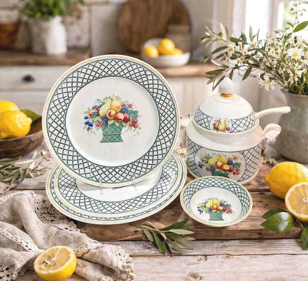 Vintage Villeroy & Boch Bowls and Tureen: Basket Pattern Porcelain