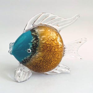 Murano Style Art Glass Fish Figurine: Hand Blown Turquoise Decor (7x8 inch)