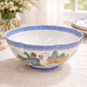 Cuenco vintage de porcelana china con cáscara de huevo: decoración Tuotai pintada a mano (11,4 x 26,8 cm)