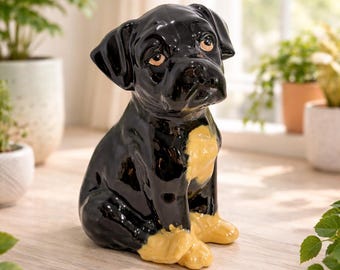Vintage Hand painted Ceramic Glazed Black Labrador Retriever Puppy Figurine 9.5x5.5" – Dog Lover Collectible