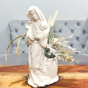 ヴィンテージ ハル陶器の聖母子像プランター：白い陶器製像花瓶